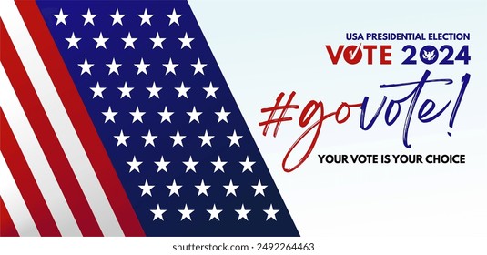 Go vote at US presidential election vote 2024 5 november 2024 banner. Best for us vote template, banner, background, poster, feed and campaign properties. 