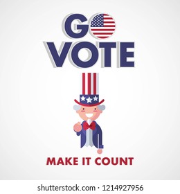 Go Vote USA, Make it count. Uncle Sam Voting concept