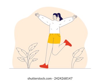 Go for a walk enjoying alone time happily, happiness vector illustration.
