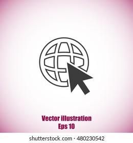 Go To Web .Globe and  cursor.Vector icon.