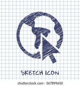 Go to web, globe web sketch icon. Vector sketch design 