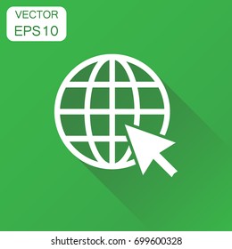 Go to web icon. Business concept network internet search pictogram. Vector illustration on green background with long shadow.