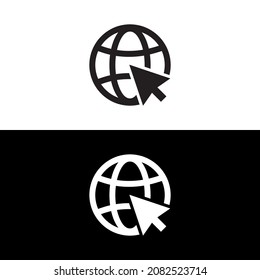 Ir al icono web, Globe con icono cursores, diseño vector aislado en fondo blanco y negro