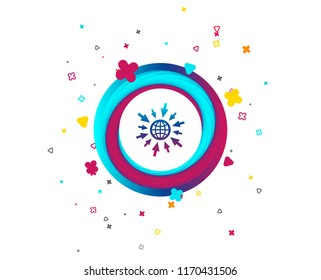 Go to Web icon. Globe with mouse cursor sign. Internet access symbol. Colorful button with icon. Geometric elements. Vector