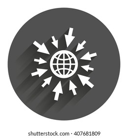 Go to Web icon. Globe with mouse cursor sign. Internet access symbol. Circle flat button with shadow. Modern UI website navigation.