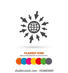 Go to Web icon. Globe with mouse cursor sign. Internet access symbol. Classic flat icon. Colored circles.