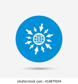 Go to Web icon. Globe with mouse cursor sign. Internet access symbol. Blue circle button with icon. Vector