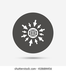 Go to Web icon. Globe with mouse cursor sign. Internet access symbol. Gray circle button with icon. Vector