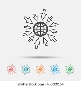 Go to Web icon. Globe with mouse cursor sign. Internet access symbol. Graphic element on white background. Colour clean flat go to web icons. Vector