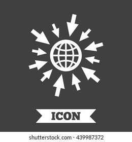 Go to Web icon. Globe with mouse cursor sign. Internet access symbol. Graphic design element. Flat go to web symbol on dark background. Vector