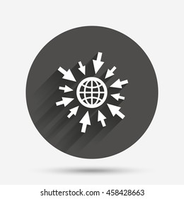 Go to Web icon. Globe with mouse cursor sign. Internet access symbol. Circle flat button with shadow. Vector