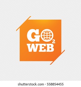 Go to Web icon. Globe sign. Internet access symbol. Orange square label on pattern. Vector