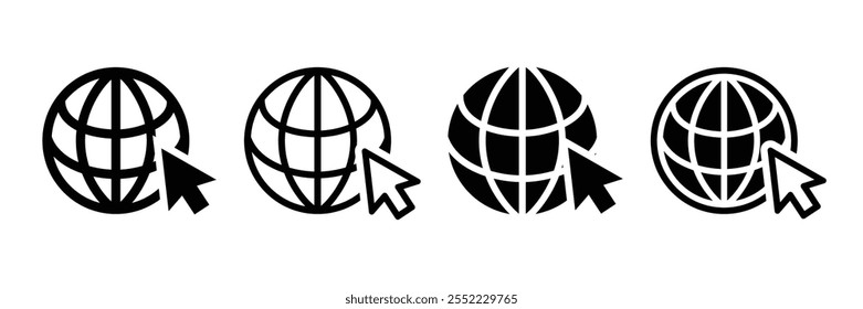 Go to web icon. Globe symbol. Internet symbol. Click to go. Vector illustration.