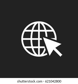 Go to web icon. Internet flat vector illustration for website on black background.