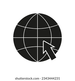 Ir al icono web. Símbolo de Internet. Icono de sitio web. globo negro con cursor de flecha. Ilustración vectorial. Eps 10.