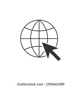 Go To Web icon isolated. Globe and cursor. Website pictogram. World wide web symbol. Flat design. Vector Illustration