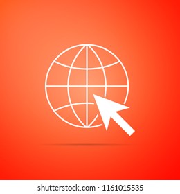 Go To Web icon isolated on orange background. Globe and cursor. Website pictogram. World wide web symbol. Flat design. Vector Illustration