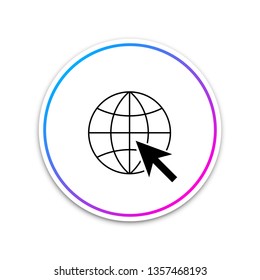 Go To Web icon isolated on white background. Globe and cursor. Website pictogram. World wide web symbol. Circle white button. Vector Illustration