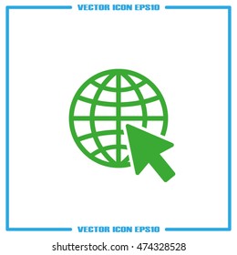 Go to web icon vector illustration eps10. Globe and arrow isolated objects.