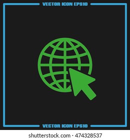 Go to web icon vector illustration eps10. Globe and arrow isolated objects.