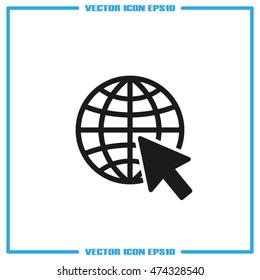 Go to web icon vector illustration eps10. Globe and arrow isolated objects.