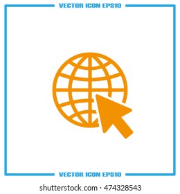Go to web icon vector illustration eps10. Globe and arrow isolated objects.