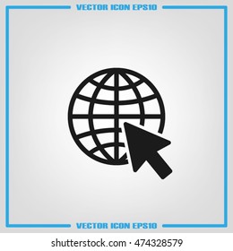 Go to web icon vector illustration eps10. Globe and arrow isolated objects.