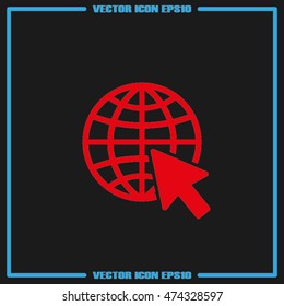 Go to web icon vector illustration eps10. Globe and arrow isolated objects.