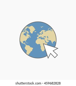 Go to web internet icon / sign in flat style isolated. Earth globe symbol for your web site, logo, app, UI design. Vector illustration.