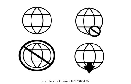 Go to web, not connected to internet, no internet and download Icon in trendy flat style, globe icon. Globe go to internet icon set for your web site design, logo, app, UI.