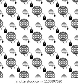 Go To Web Seamless Pattern, Globe Icon, Cursor Arrow Vector Art Illustration