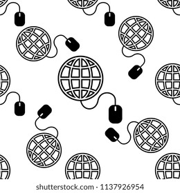 Go To Web Seamless Pattern, Globe Icon, Cursor Arrow Vector Art Illustration