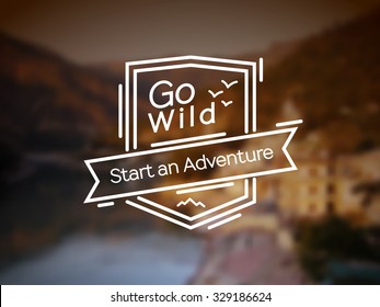 Go Wild - adventure sign. Vector lineart badge for extreme sport design, camping and hiking