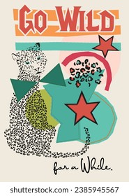 go wild leopard applique print graphic vector artwork for apparel placement