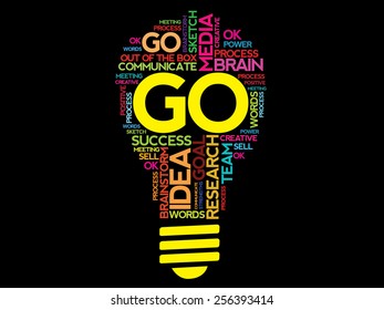 GO word cloud bulb vector concept