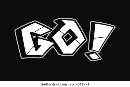 Go word trippy psychedelic graffiti style letters.Vector hand drawn doodle cartoon logo Go illustration. Funny cool trippy letters, fashion, graffiti style print for t-shirt, poster