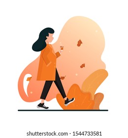 Go to work by walking in the morning sweet day.Woman walk in the morning.Vector Illustration EPS.10