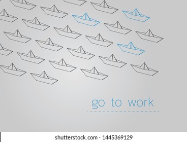 Go to work concept illustration with a folded paper boat.