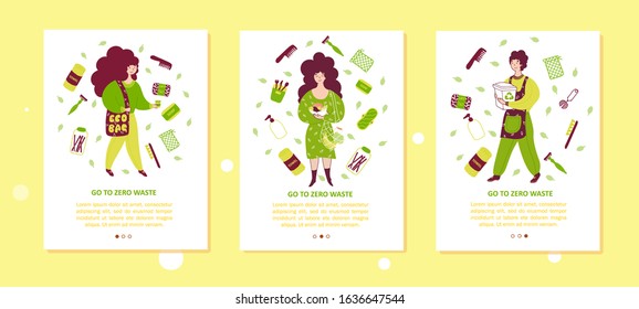 Go zero waste onboarding mobile app screen vector templates set
