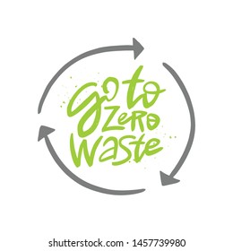 Go to zero waste vector handwritten motivational quote, brush lettering inscription. Zero waste concept. Isolated typography print for card, poster, banner.