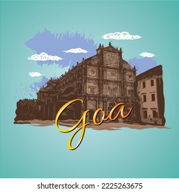 Plantilla de diseño de Goa con la ilustración de la famosa basílica de la iglesia de Bom Jesus.