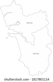Goa districts map with name labels. Indian State maps. White background.