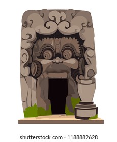 Goa Gajah Temple vector illustration. Ethnic historical Elephant Cave isolated on white background in Bali Indonesia