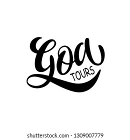 Goa hand written lettering with palm. India vector illustration. Isolated on white background. - Vector