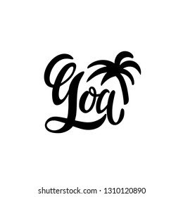 Goa hand written lettering with palm. India vector illustration. Isolated on white background. - Vector