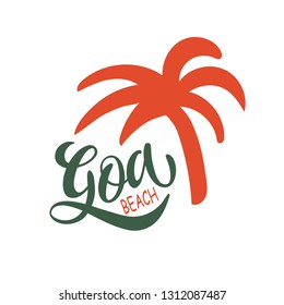 Goa hand written lettering with palm. India vector illustration. Isolated on white background. - Vector