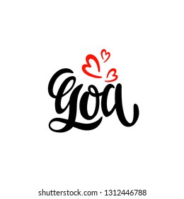 Goa hand written lettering with palm. India vector illustration. Isolated on white background. - Vector