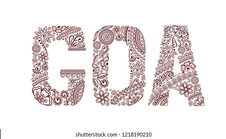 GOA henna tattoo doodle vector ornament on white background. For banner, poster, flyer, t-shirt
