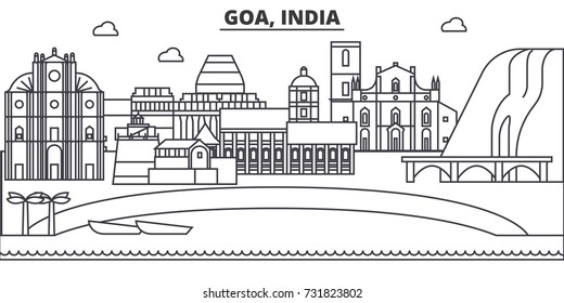 Goa, India architecture line skyline illustration. Linear vector cityscape with famous landmarks, city sights, design icons. Landscape wtih editable strokes