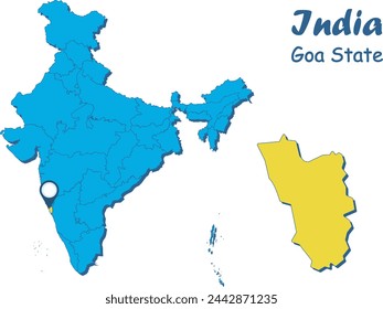 Goa India Vektor-Karte Illustration auf weißem Hintergrund. Goa District Vektor-Karte Illustration. Goa.  Illustration Indien-Karte mit hervorgehobenem Goa-Staat. Indien.